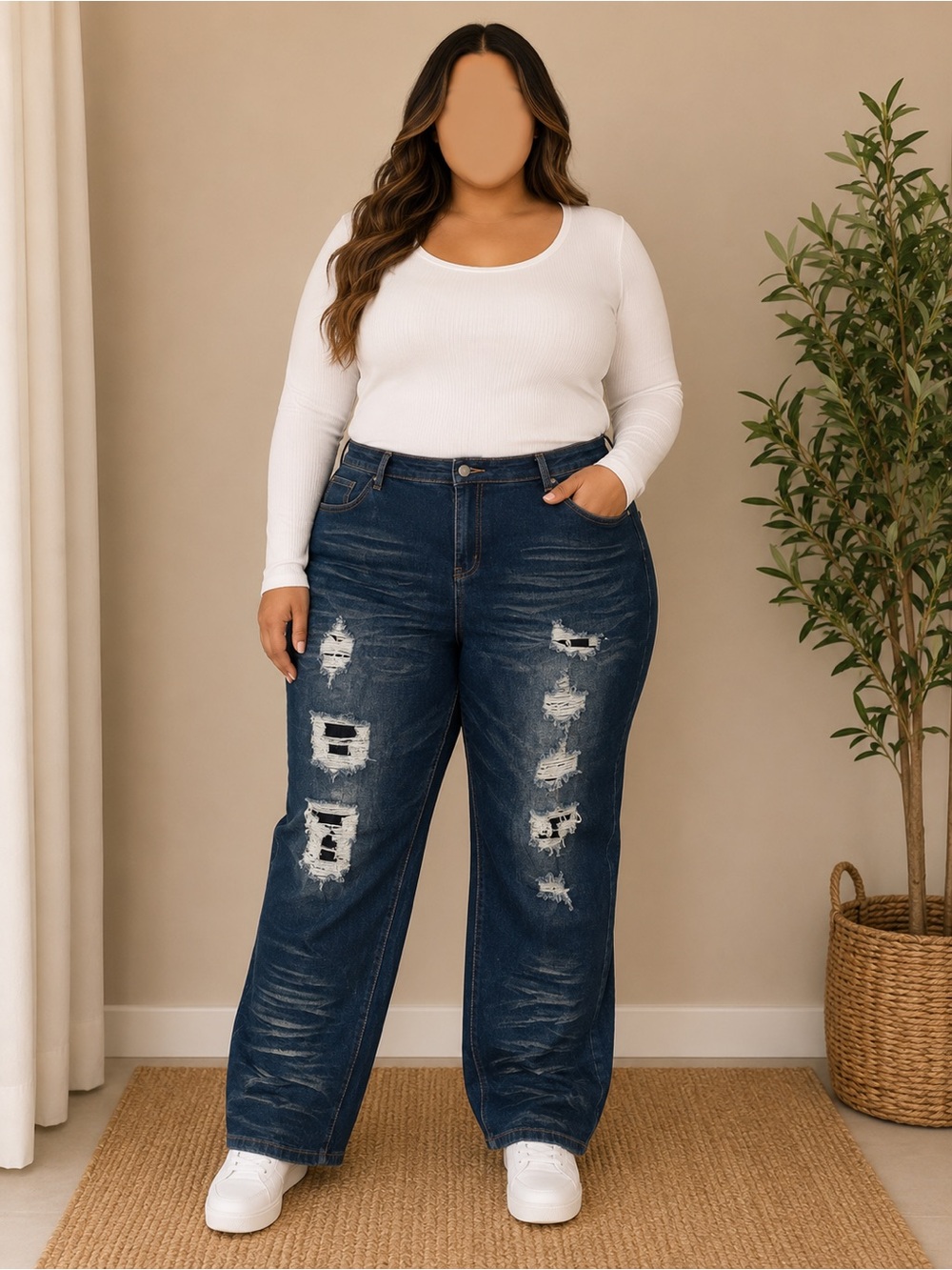 HME Makeover Essentials Distressed Dark Blue Boyfriend Jeans